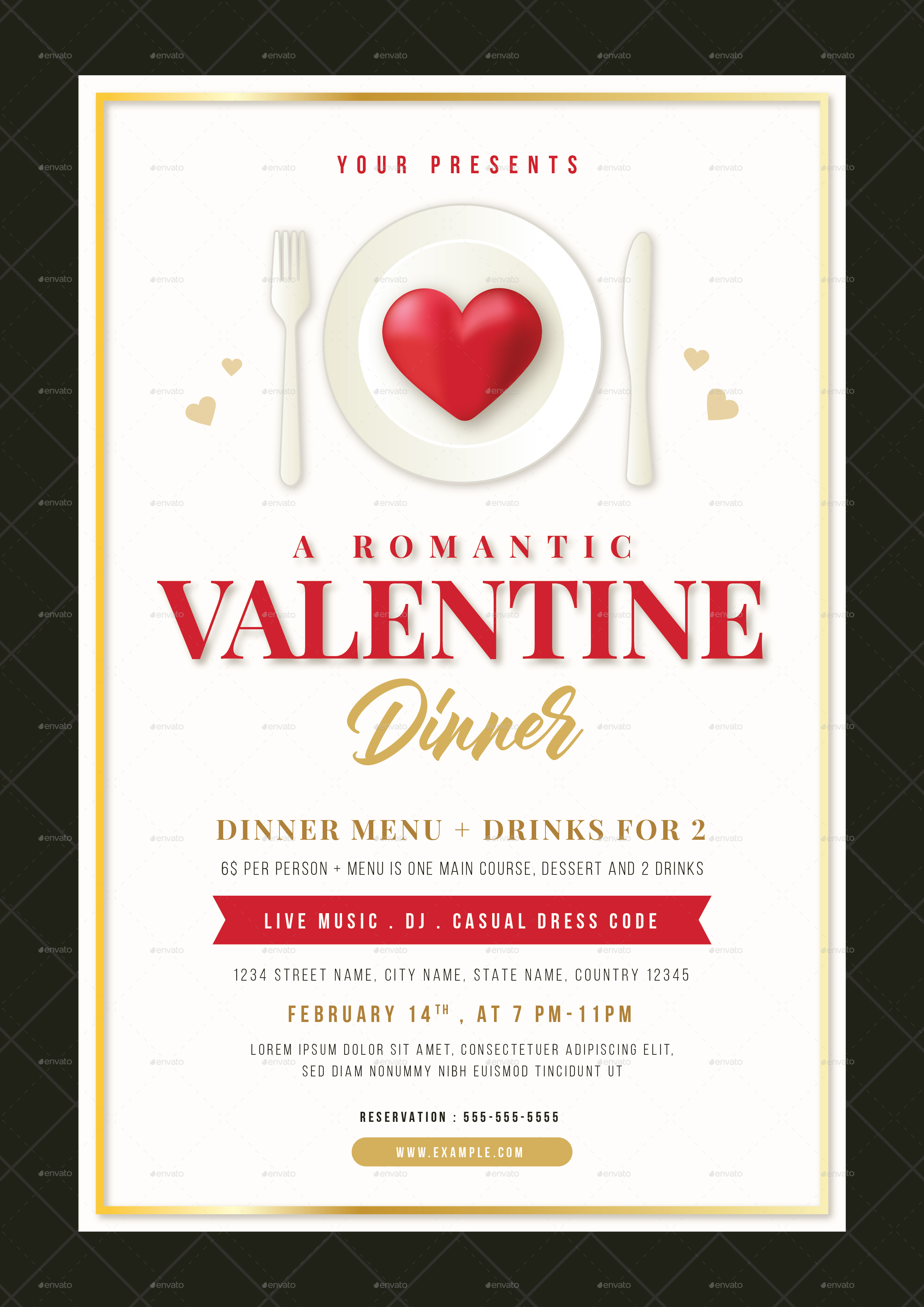 Valentine Dinner Flyer And Menu Template By Vectorvactory Graphicriver